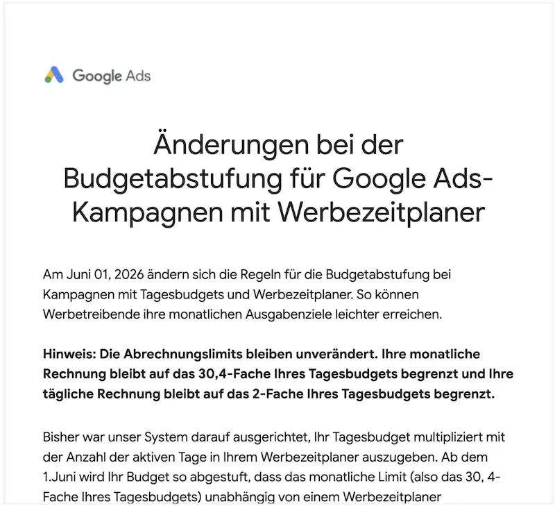 Google Ads Tagesbudget neu